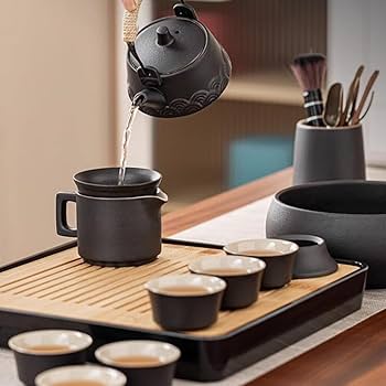 Amazon.com: GIZNXBA Ceramic Portable Tea Set for Adult, 9-Piece